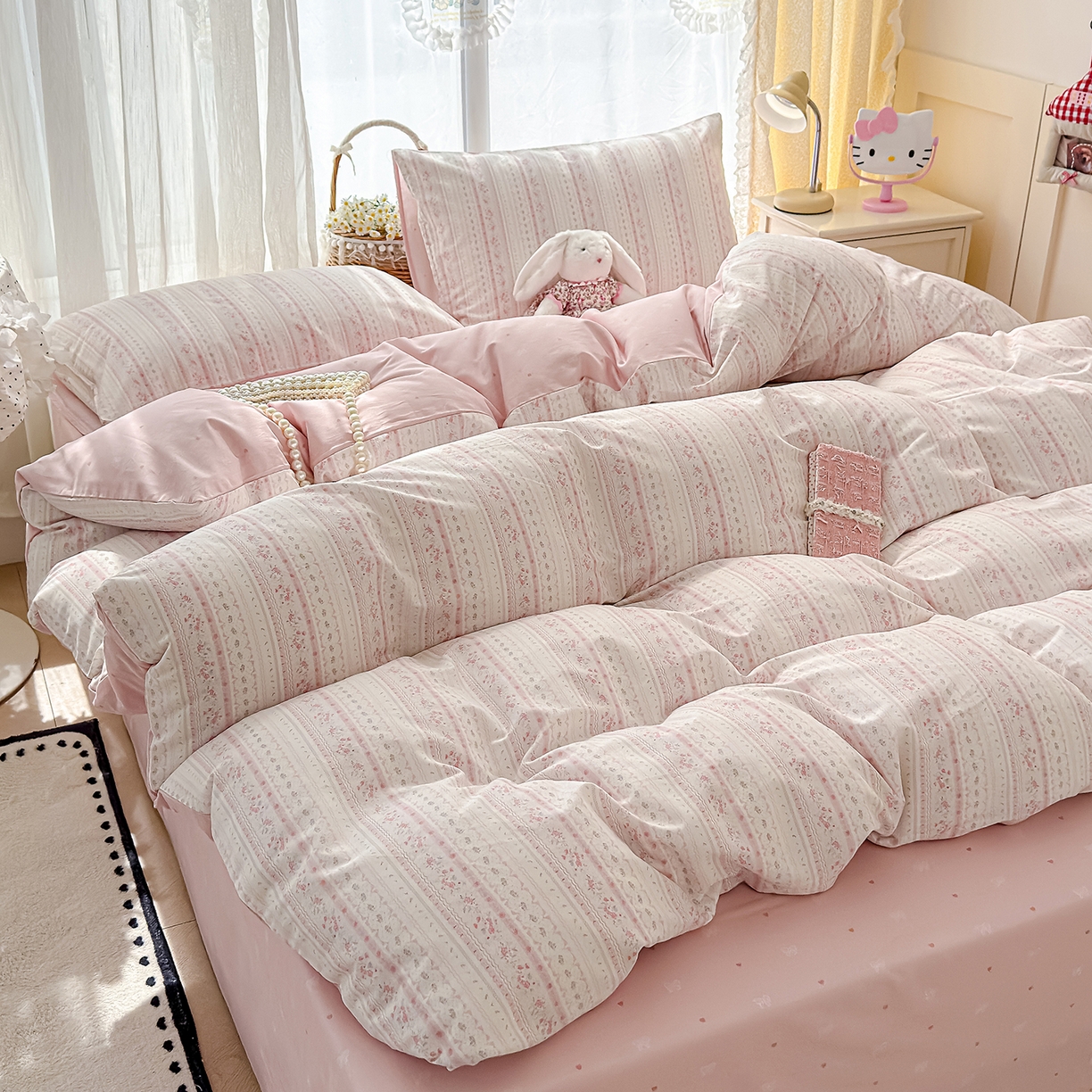 91家纺网 家纺一手货源 找家纺 铺尚美家纺 2026新款12868新疆全棉纯棉单品床单系列（提供质检报告） 浅纹蓝-粉