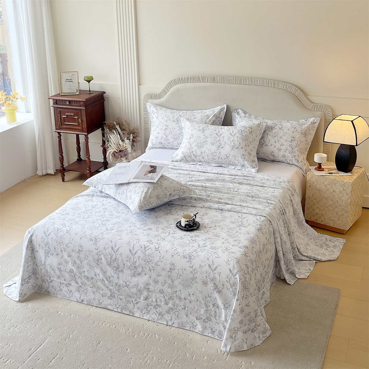 91家纺网 家纺一手货源 找家纺 宝齐莱家纺 2026新款全棉纯棉13372印花单床单床单单件 浮光花影