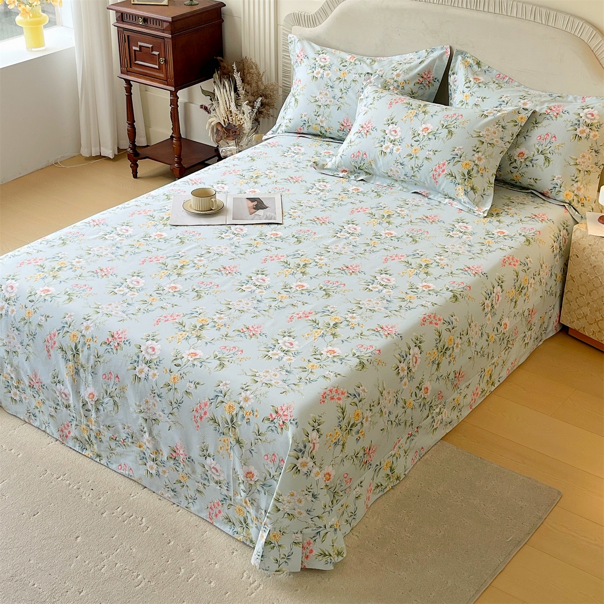 91家纺网 家纺一手货源 找家纺 宝齐莱家纺 2026新款全棉纯棉13372印花单床单床单单件 午后花园