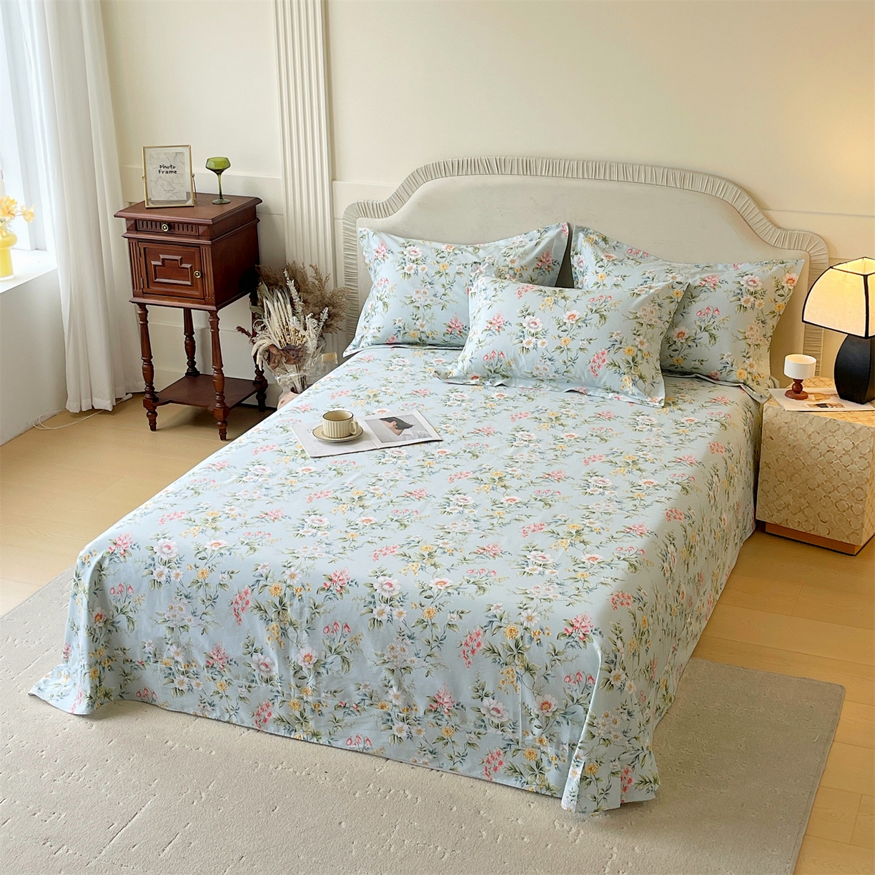 91家纺网 家纺一手货源 找家纺 宝齐莱家纺 2026新款全棉纯棉13372印花单床单床单单件 午后花园