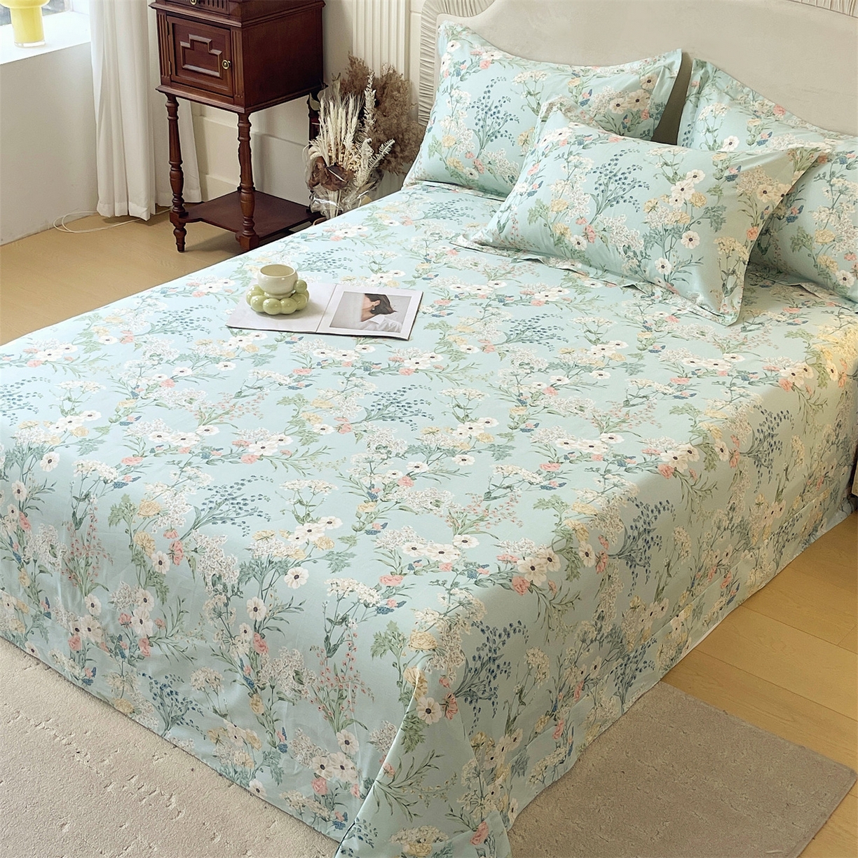 91家纺网 家纺一手货源 找家纺 宝齐莱家纺 2026新款全棉纯棉13372印花单床单床单单件 浅茉