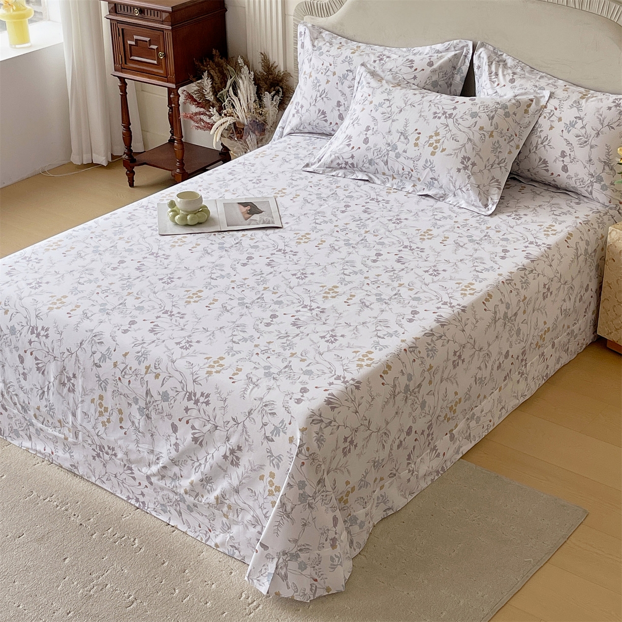 91家纺网 家纺一手货源 找家纺 宝齐莱家纺 2026新款全棉纯棉13372印花单床单床单单件 花解语