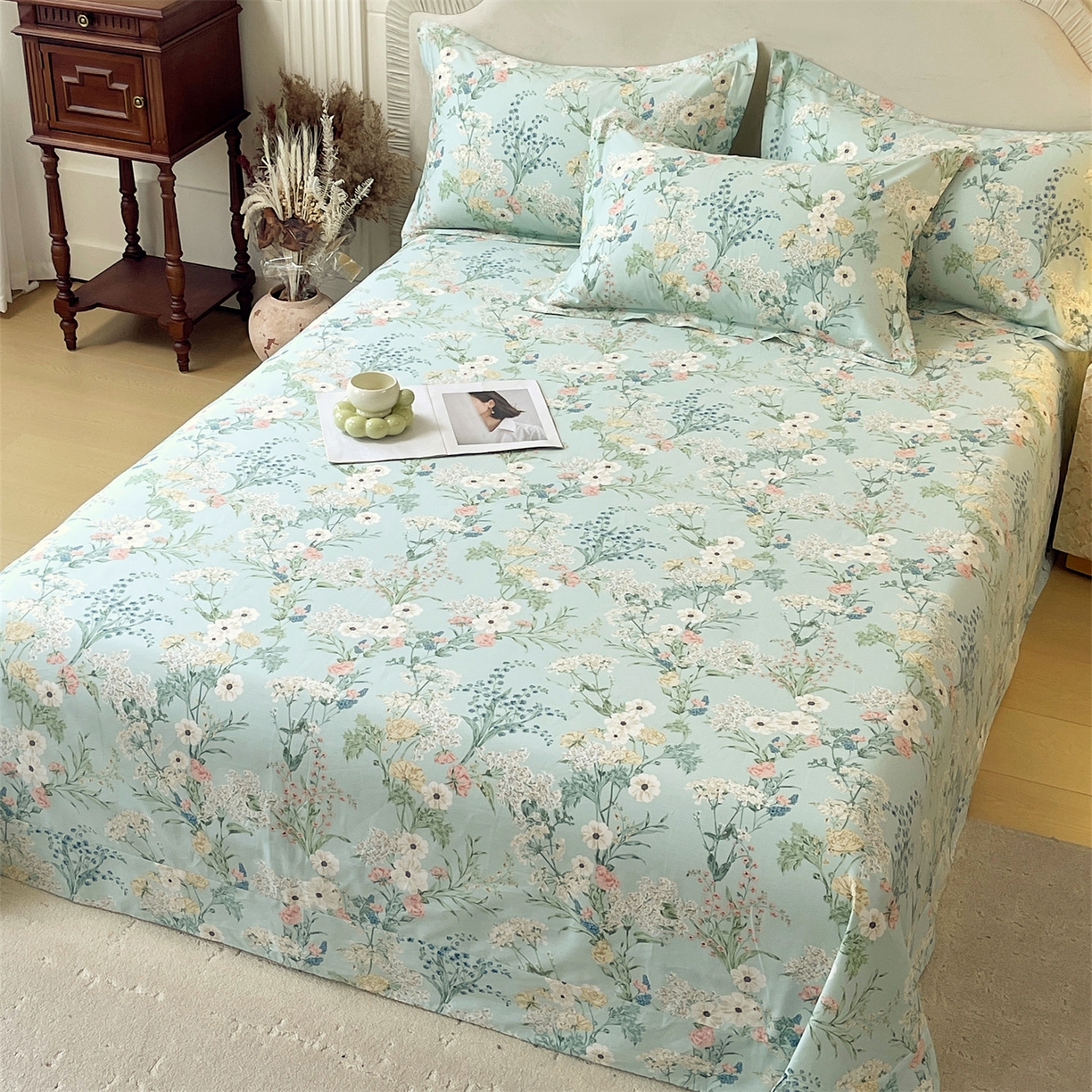 91家纺网 家纺一手货源 找家纺 宝齐莱家纺 2026新款全棉纯棉13372印花单床单床单单件 浅茉