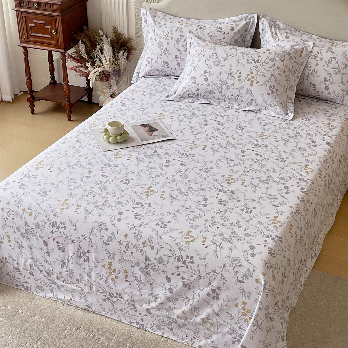 91家纺网 家纺一手货源 找家纺 宝齐莱家纺 2026新款全棉纯棉13372印花单床单床单单件 花解语