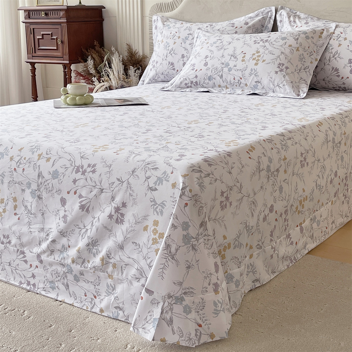 91家纺网 家纺一手货源 找家纺 宝齐莱家纺 2026新款全棉纯棉13372印花单床单床单单件 花解语