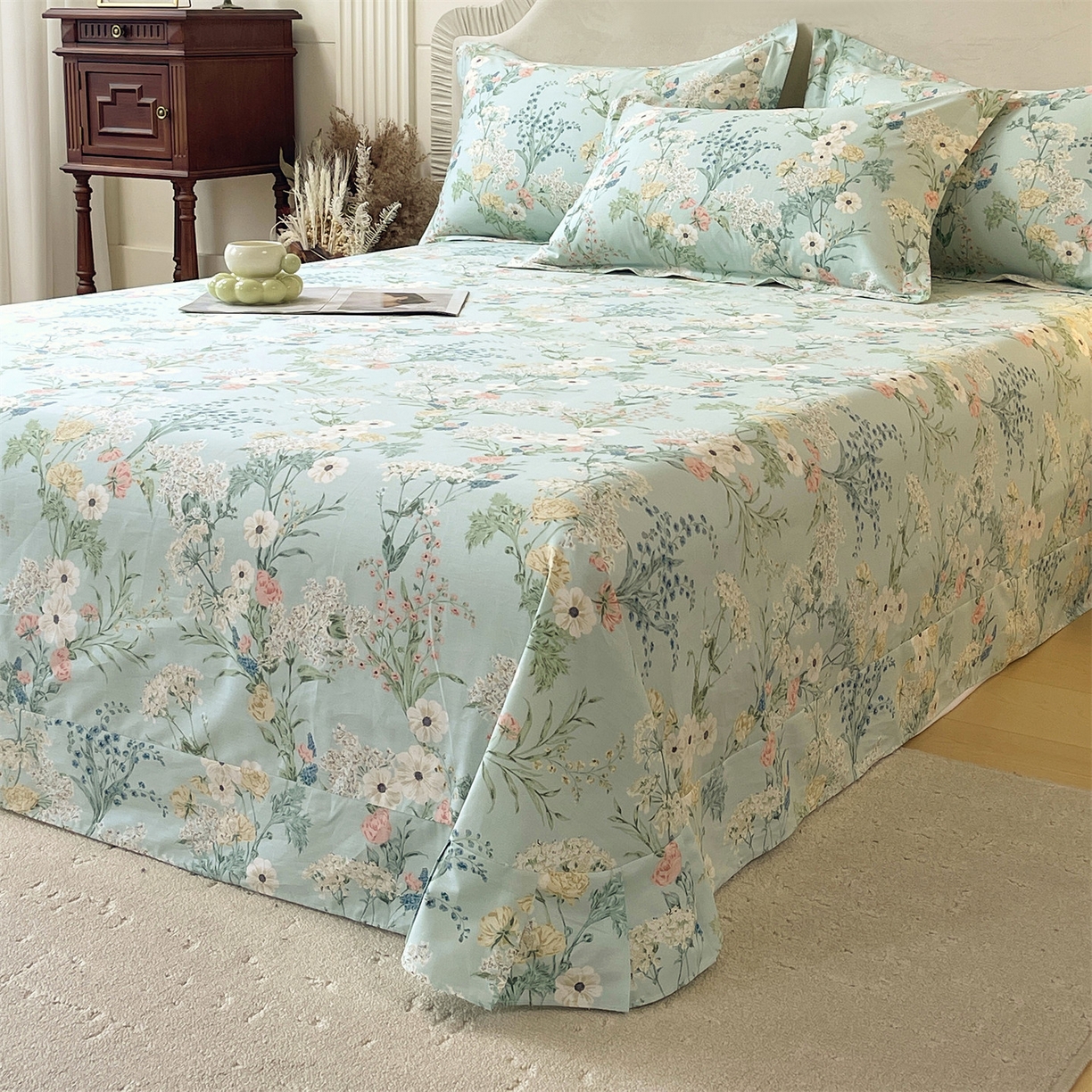 91家纺网 家纺一手货源 找家纺 宝齐莱家纺 2026新款全棉纯棉13372印花单床单床单单件 浅茉