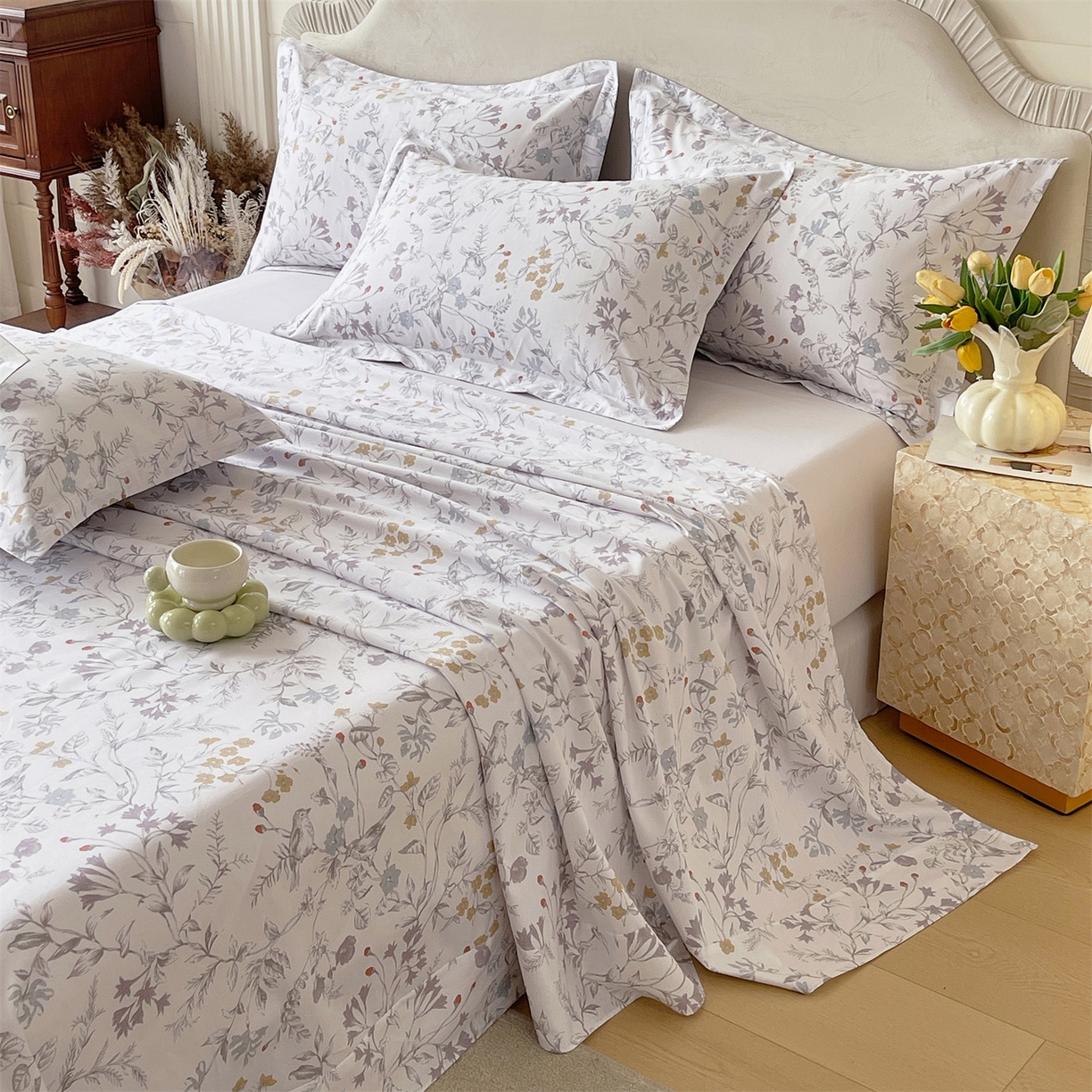 91家纺网 家纺一手货源 找家纺 宝齐莱家纺 2026新款全棉纯棉13372印花单床单床单单件 花解语