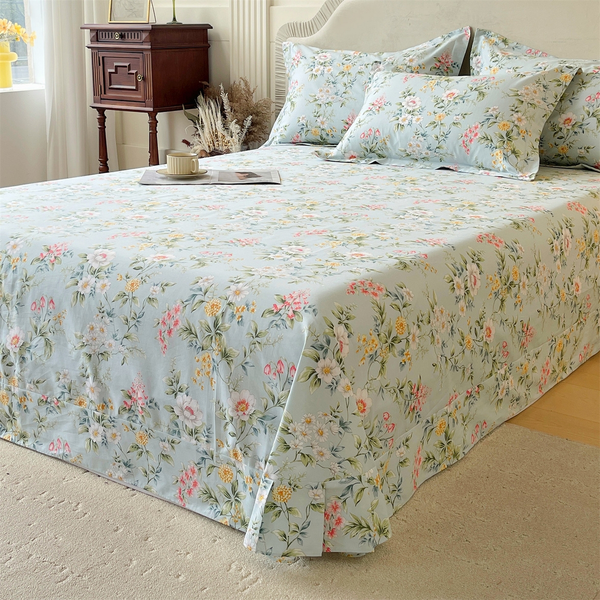 91家纺网 家纺一手货源 找家纺 宝齐莱家纺 2026新款全棉纯棉13372印花单床单床单单件 午后花园