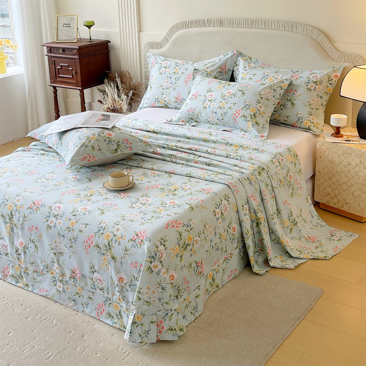 91家纺网 家纺一手货源 找家纺 宝齐莱家纺 2026新款全棉纯棉13372印花单床单床单单件 午后花园