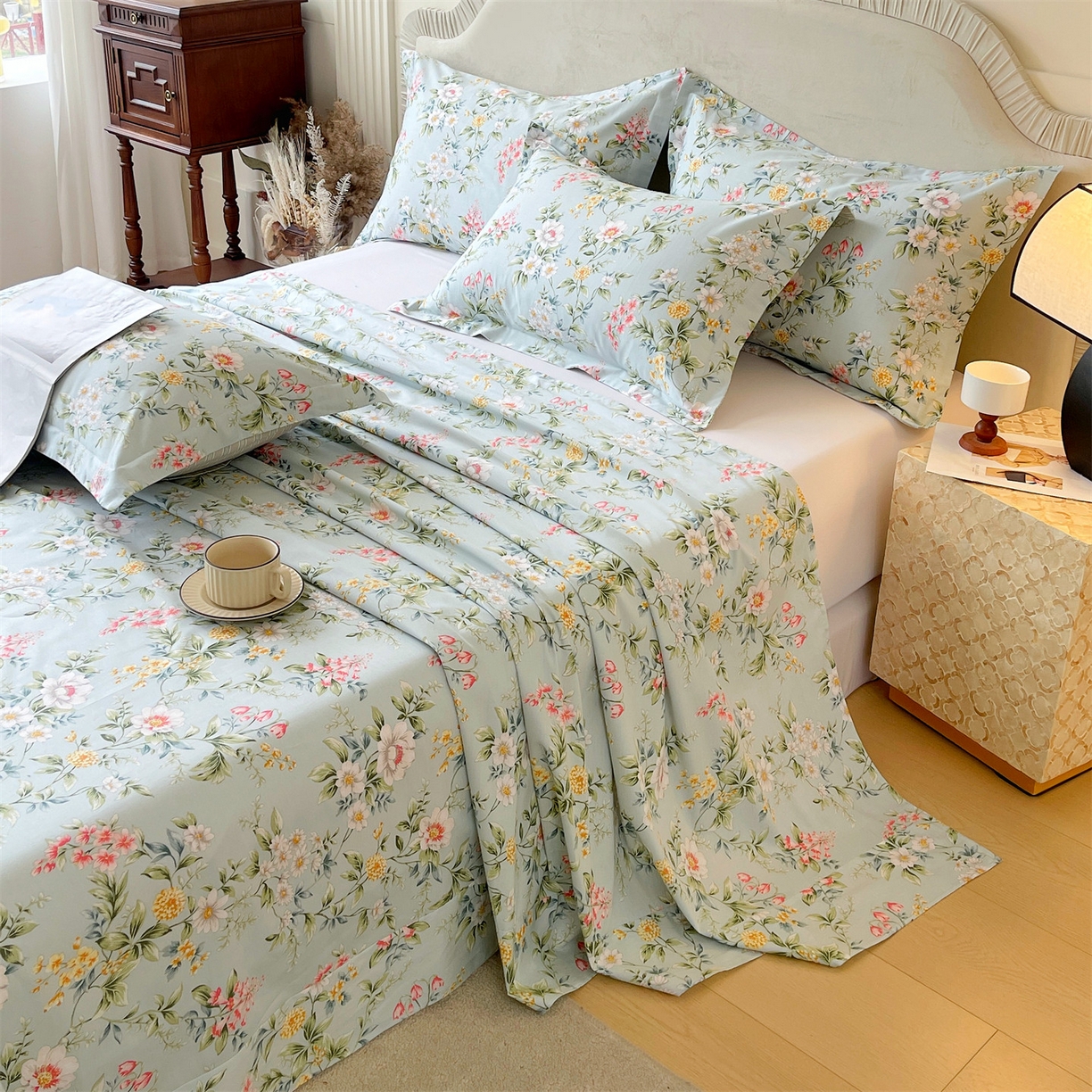 91家纺网 家纺一手货源 找家纺 宝齐莱家纺 2026新款全棉纯棉13372印花单床单床单单件 午后花园