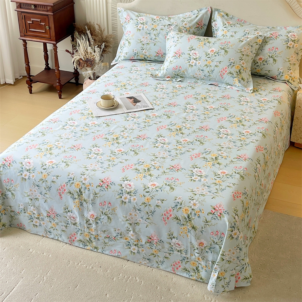 91家纺网 家纺一手货源 找家纺 宝齐莱家纺 2026新款全棉纯棉13372印花单床单床单单件 午后花园