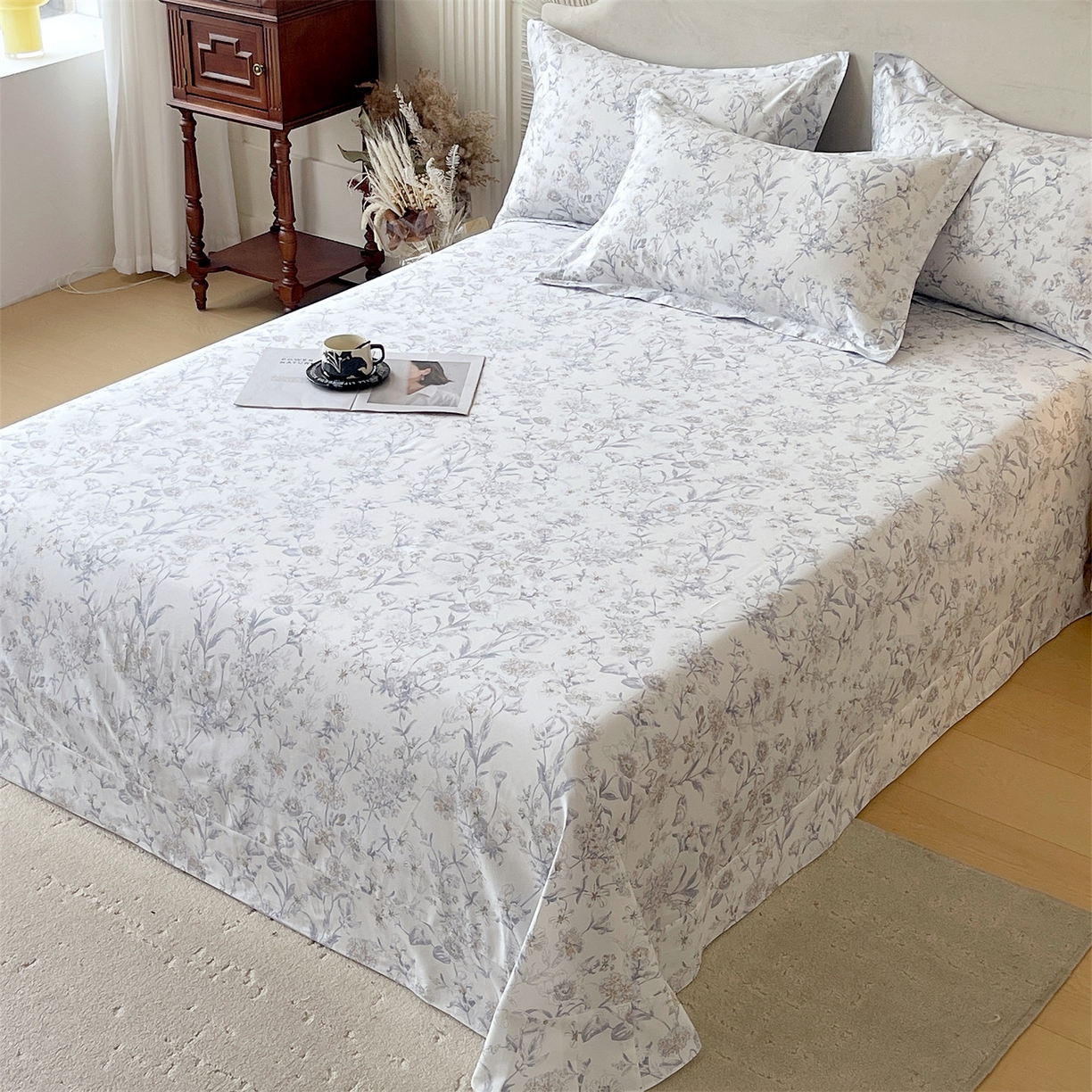 91家纺网 家纺一手货源 找家纺 宝齐莱家纺 2026新款全棉纯棉13372印花单床单床单单件 浮光花影