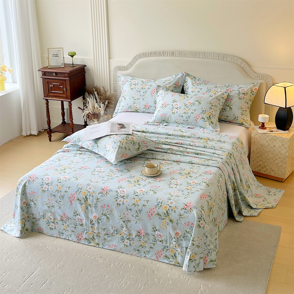 91家纺网 家纺一手货源 找家纺 宝齐莱家纺 2026新款全棉纯棉13372印花单床单床单单件 午后花园