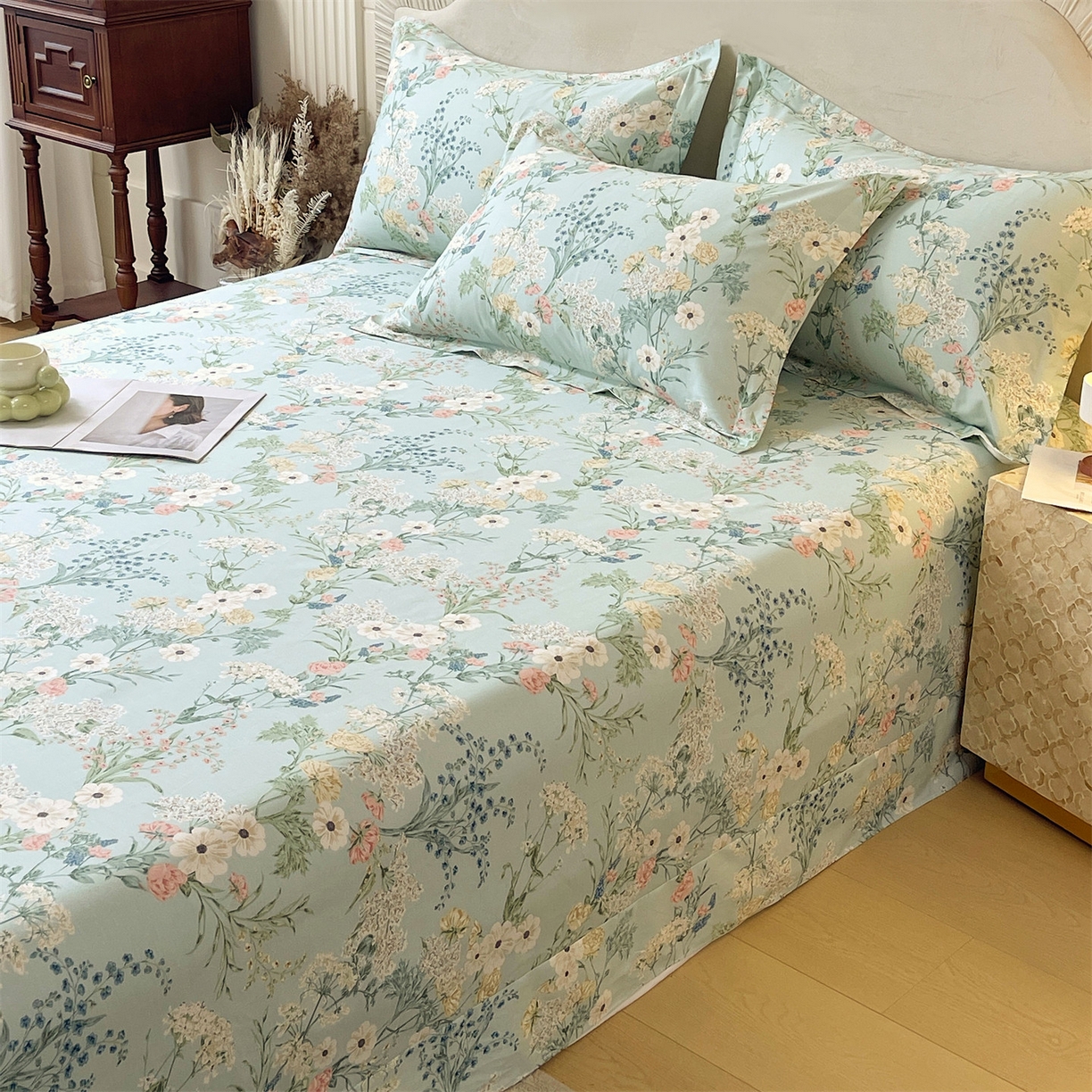 91家纺网 家纺一手货源 找家纺 宝齐莱家纺 2026新款全棉纯棉13372印花单床单床单单件 浅茉