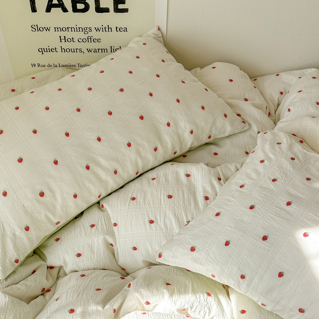 91家纺网 家纺一手货源 找家纺 田野 2026新款水洗棉提花人字小清新系列四件套 草莓奶绿