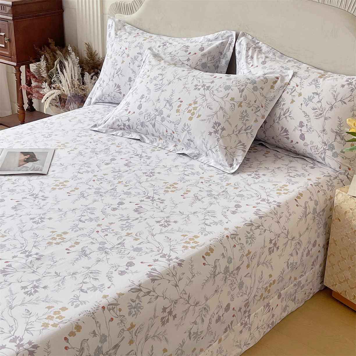 91家纺网 家纺一手货源 找家纺 宝齐莱家纺 2026新款全棉纯棉13372印花单床单床单单件 花解语