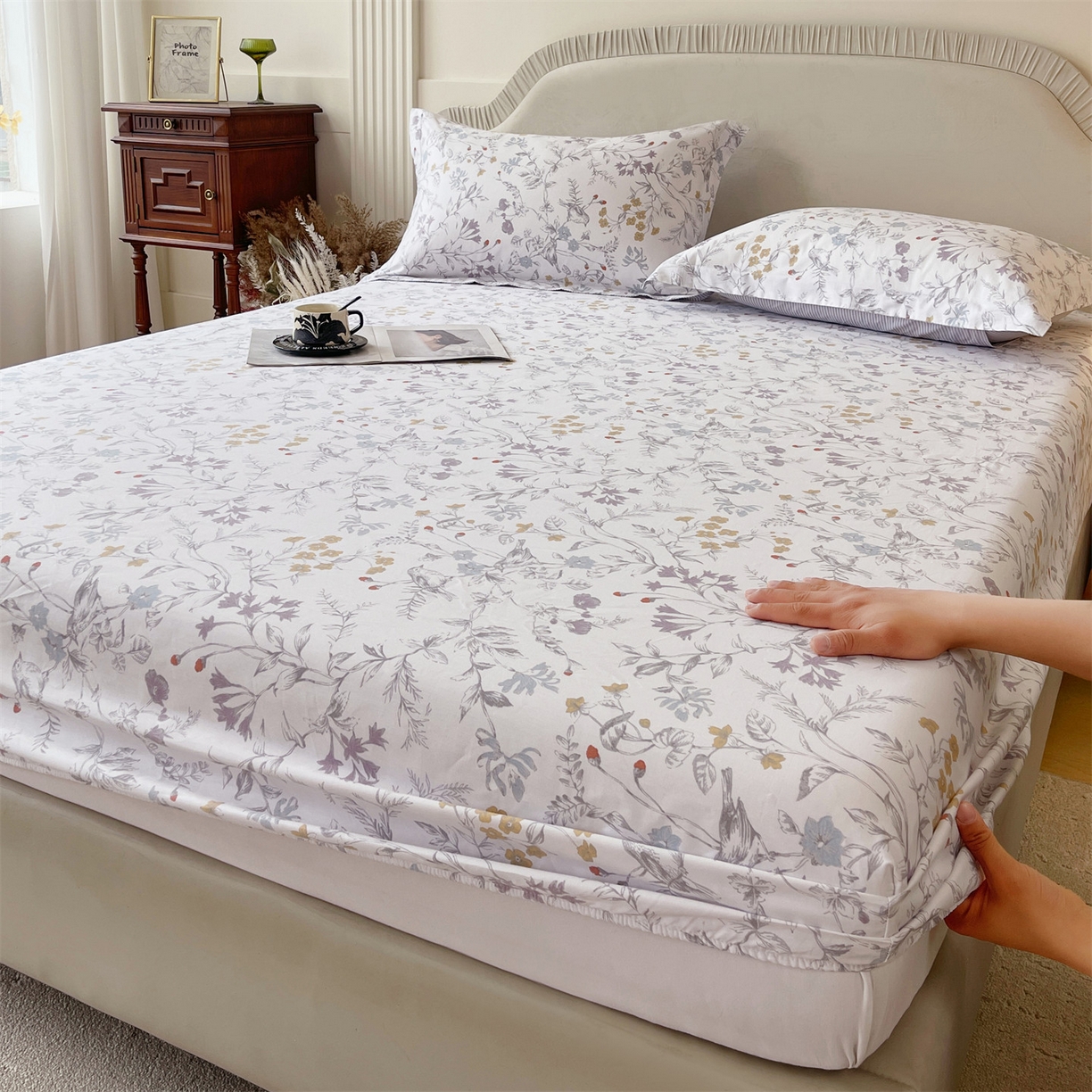 91家纺网 家纺一手货源 找家纺 宝齐莱家纺 2026新款全棉纯棉13372印花单床笠床笠单件 花解语