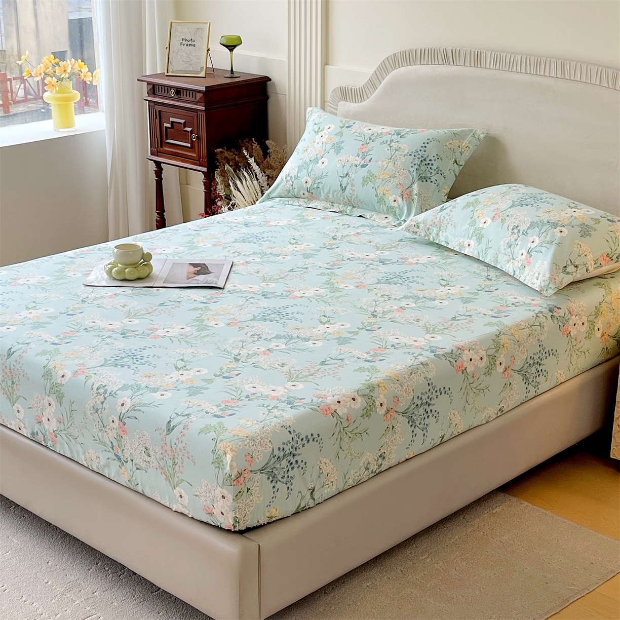 91家纺网 家纺一手货源 找家纺 宝齐莱家纺 2026新款全棉纯棉13372印花单床笠床笠单件 浅茉