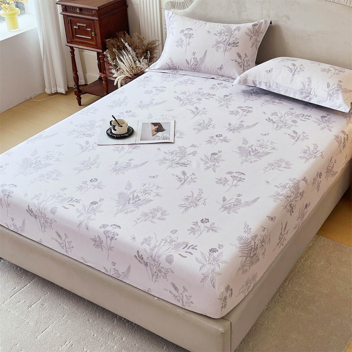 91家纺网 家纺一手货源 找家纺 宝齐莱家纺 2026新款全棉纯棉13372印花单床笠床笠单件 清雅