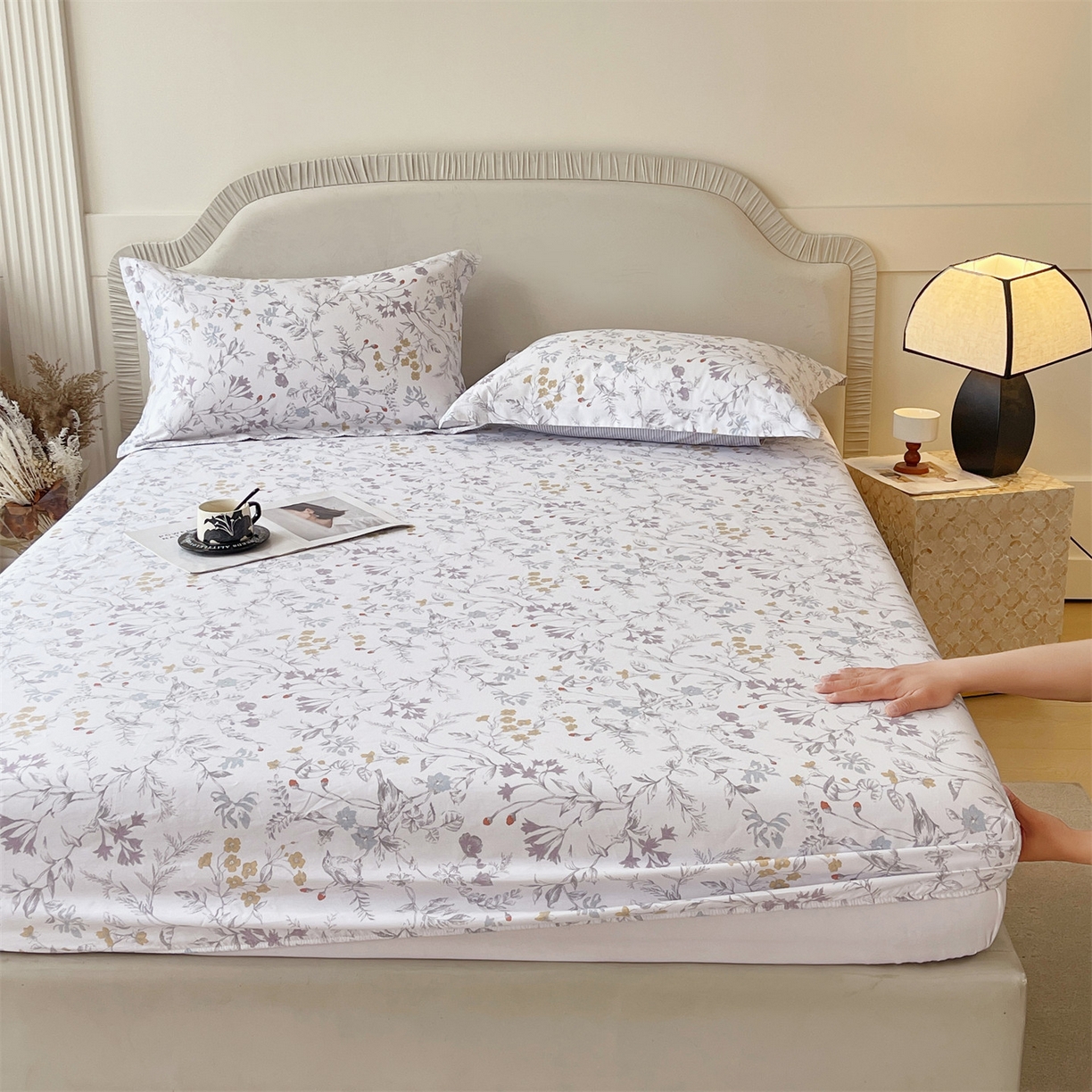 91家纺网 家纺一手货源 找家纺 宝齐莱家纺 2026新款全棉纯棉13372印花单床笠床笠单件 花解语