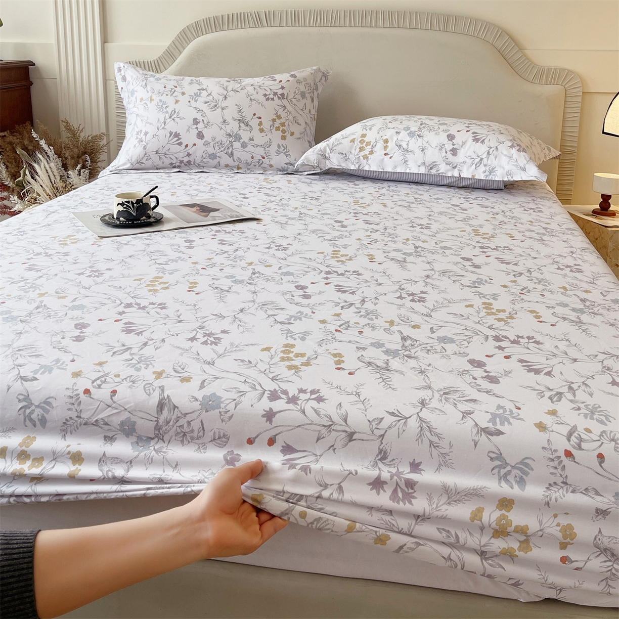 91家纺网 家纺一手货源 找家纺 宝齐莱家纺 2026新款全棉纯棉13372印花单床笠床笠单件 花解语