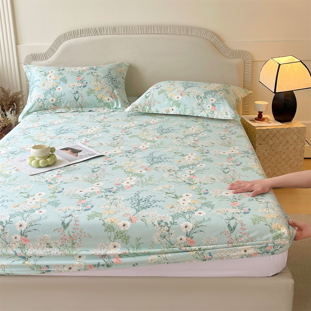 91家纺网 家纺一手货源 找家纺 宝齐莱家纺 2026新款全棉纯棉13372印花单床笠床笠单件 浅茉