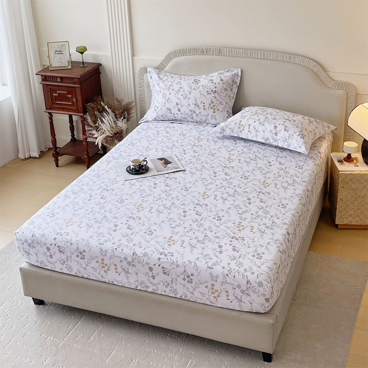 91家纺网 家纺一手货源 找家纺 宝齐莱家纺 2026新款全棉纯棉13372印花单床笠床笠单件 花解语