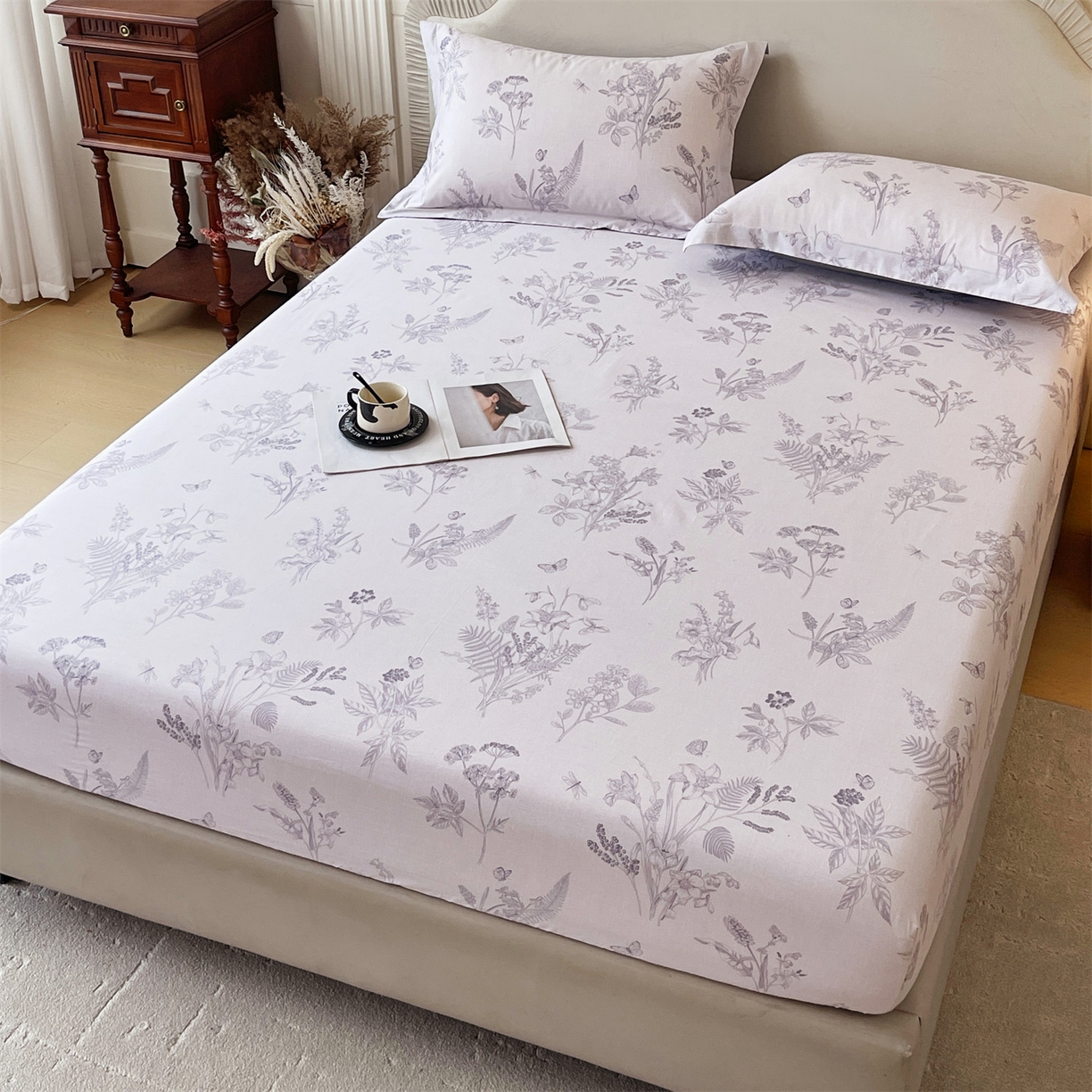 91家纺网 家纺一手货源 找家纺 宝齐莱家纺 2026新款全棉纯棉13372印花单床笠床笠单件 清雅