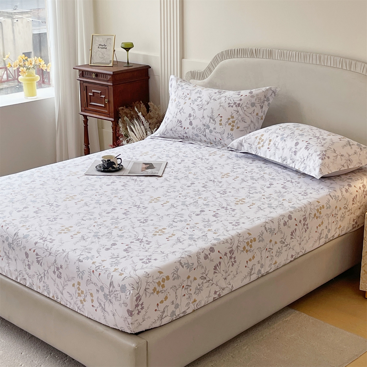 91家纺网 家纺一手货源 找家纺 宝齐莱家纺 2026新款全棉纯棉13372印花单床笠床笠单件 花解语