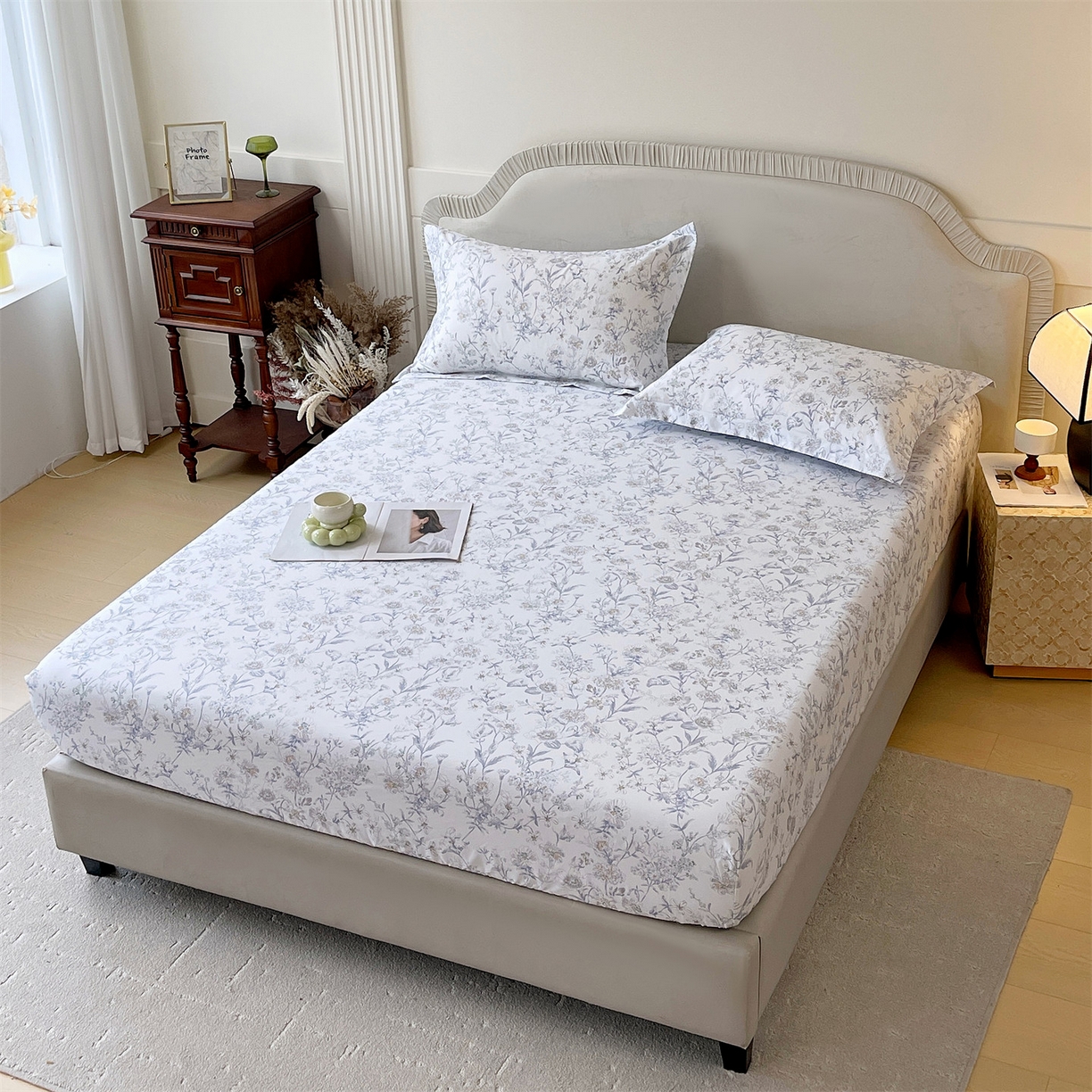 91家纺网 家纺一手货源 找家纺 宝齐莱家纺 2026新款全棉纯棉13372印花单床笠床笠单件 浮光花影