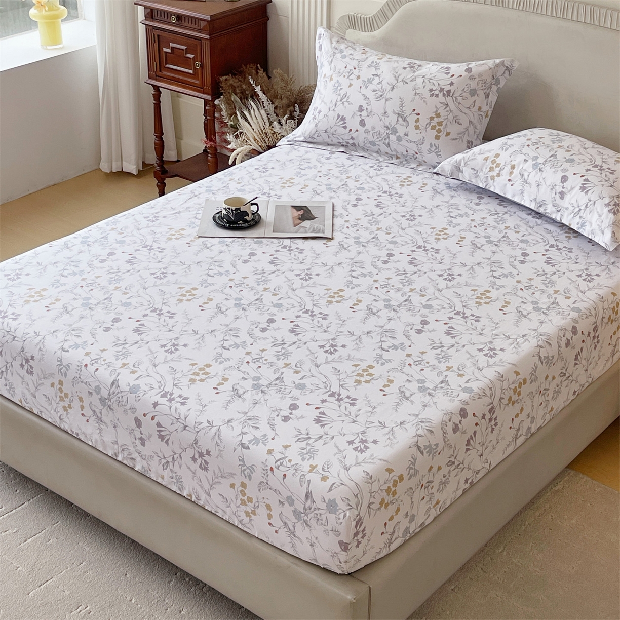 91家纺网 家纺一手货源 找家纺 宝齐莱家纺 2026新款全棉纯棉13372印花单床笠床笠单件 花解语