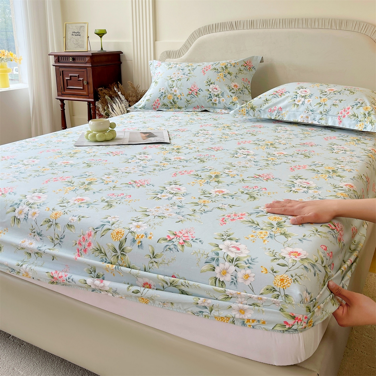 91家纺网 家纺一手货源 找家纺 宝齐莱家纺 2026新款全棉纯棉13372印花单床笠床笠单件 午后花园