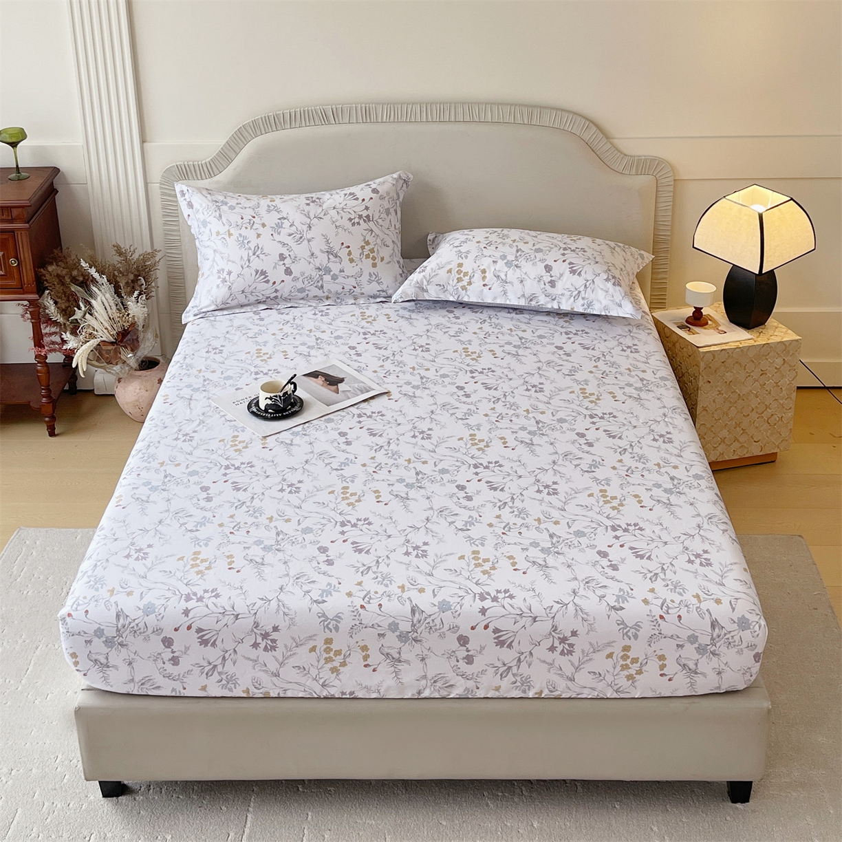 91家纺网 家纺一手货源 找家纺 宝齐莱家纺 2026新款全棉纯棉13372印花单床笠床笠单件 花解语