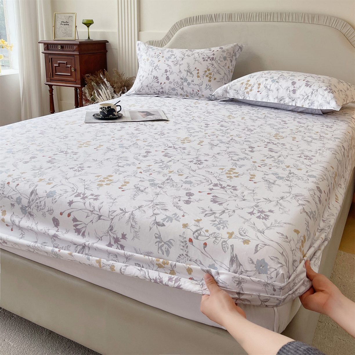 91家纺网 家纺一手货源 找家纺 宝齐莱家纺 2026新款全棉纯棉13372印花单床笠床笠单件 花解语