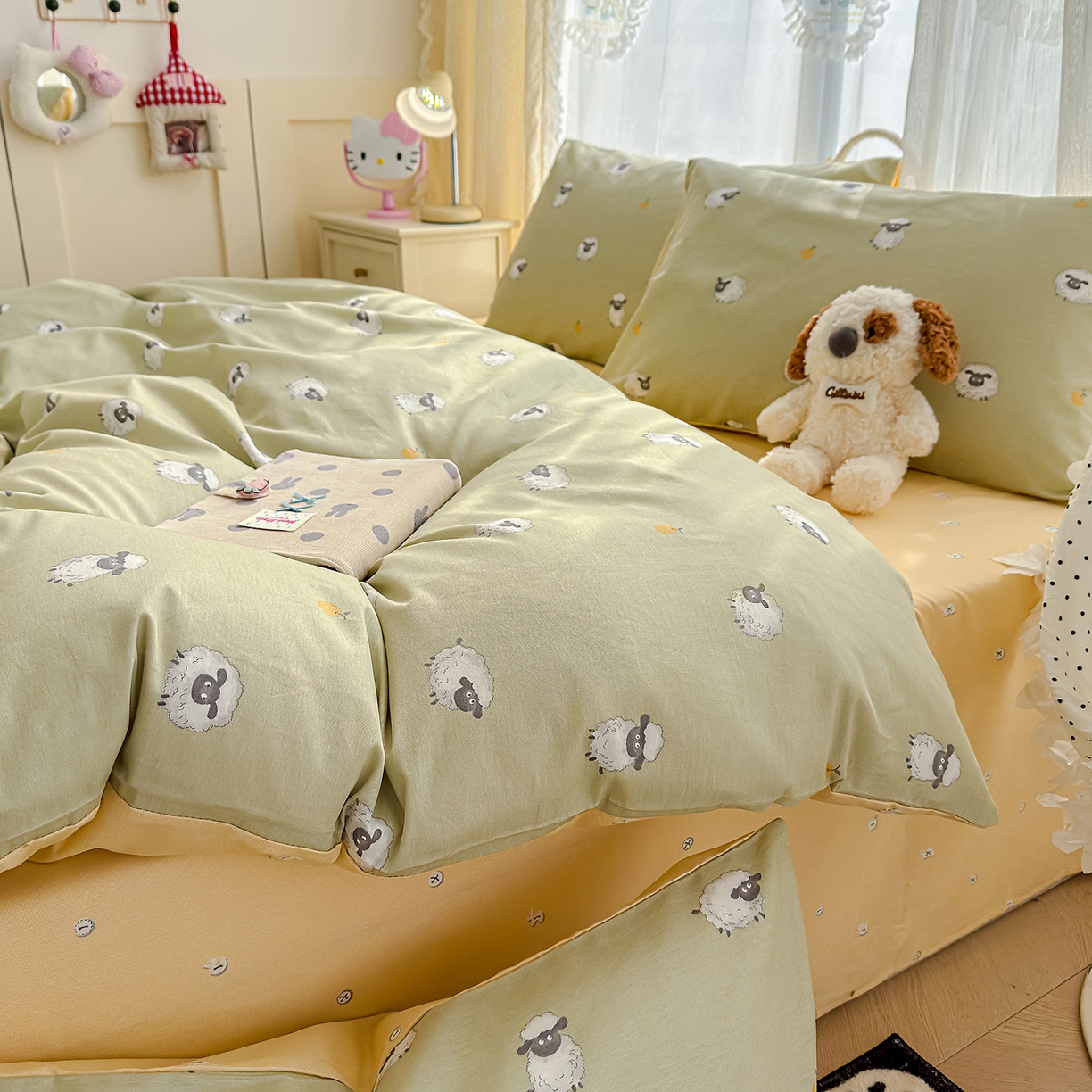 91家纺网 家纺一手货源 找家纺 铺尚美家纺 2026新款12868新疆全棉纯棉单品枕套系列（提供质检报告） 抹茶小羊