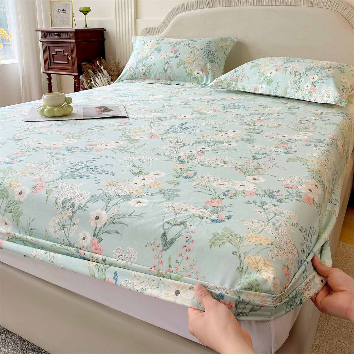 91家纺网 家纺一手货源 找家纺 宝齐莱家纺 2026新款全棉纯棉13372印花单床笠床笠单件 浅茉