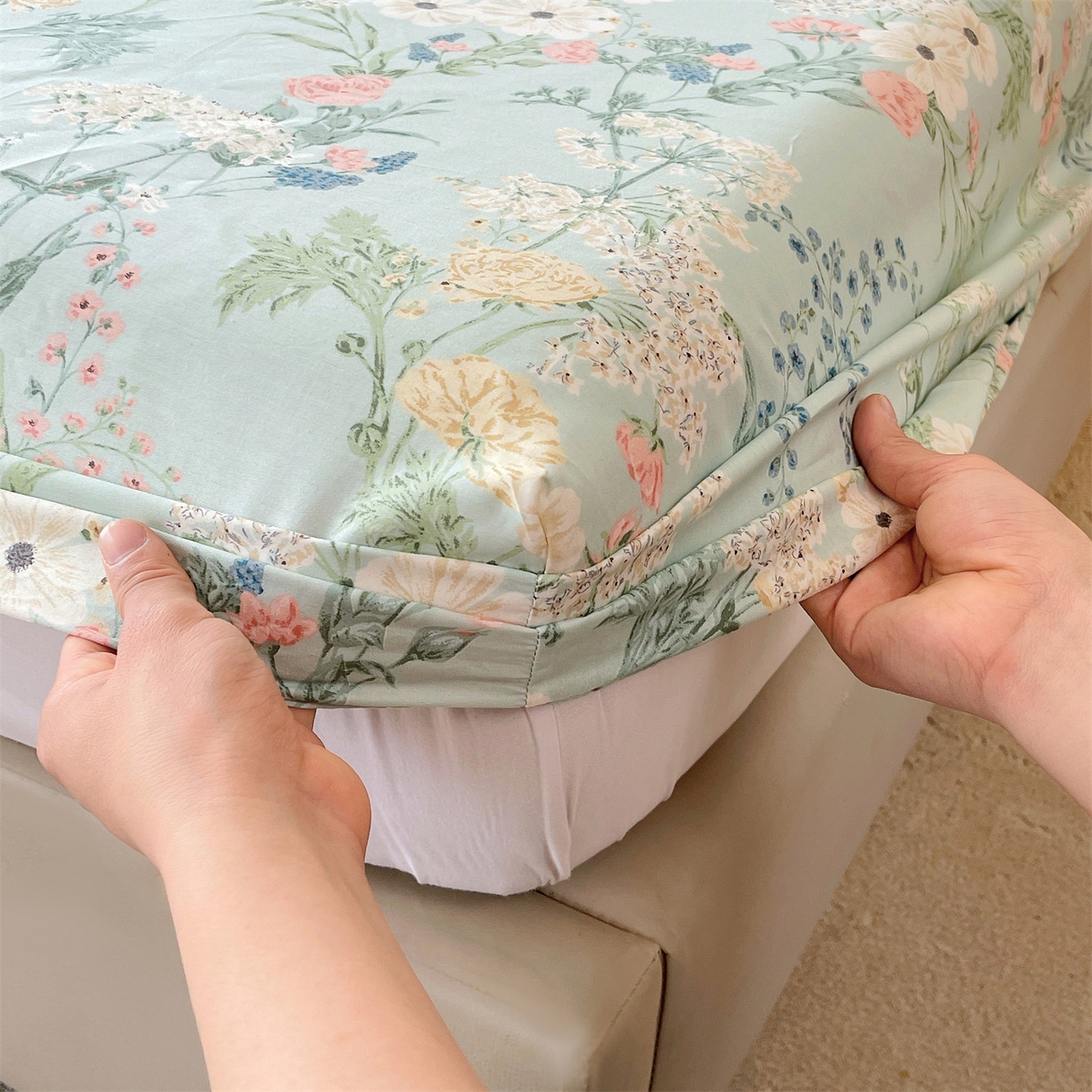 91家纺网 家纺一手货源 找家纺 宝齐莱家纺 2026新款全棉纯棉13372印花单床笠床笠单件 浅茉