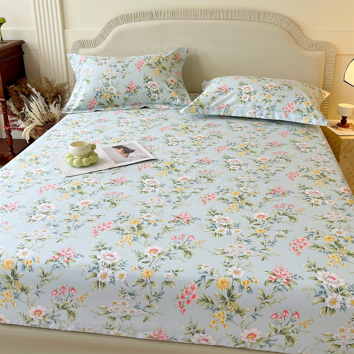 91家纺网 家纺一手货源 找家纺 宝齐莱家纺 2026新款全棉纯棉13372印花单床笠床笠单件 午后花园