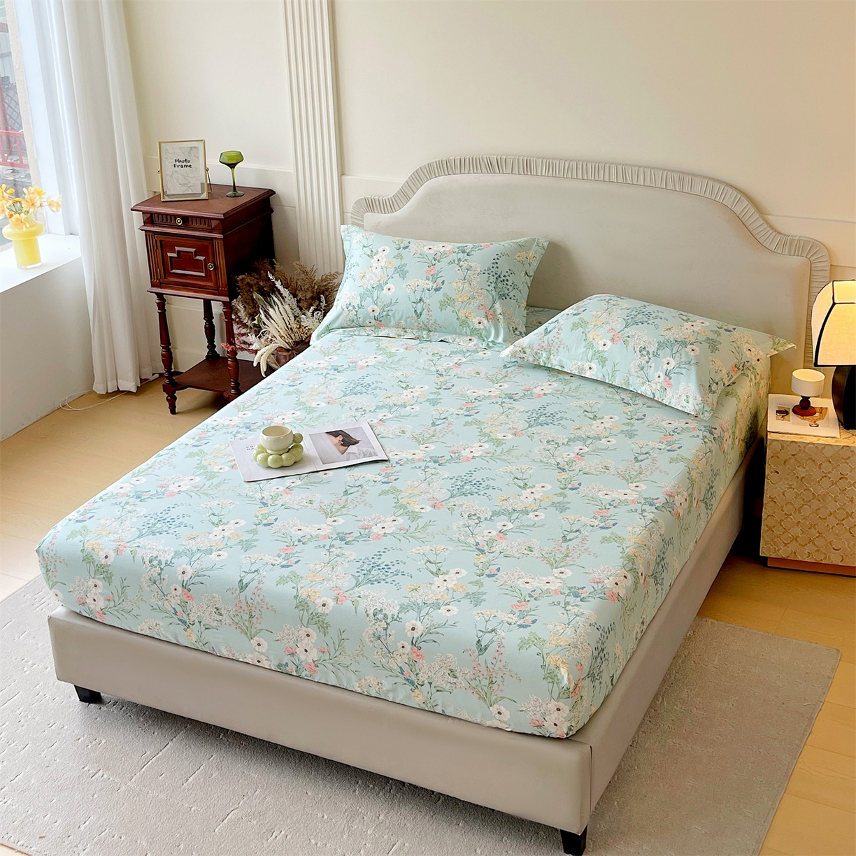 91家纺网 家纺一手货源 找家纺 宝齐莱家纺 2026新款全棉纯棉13372印花单床笠床笠单件 浅茉