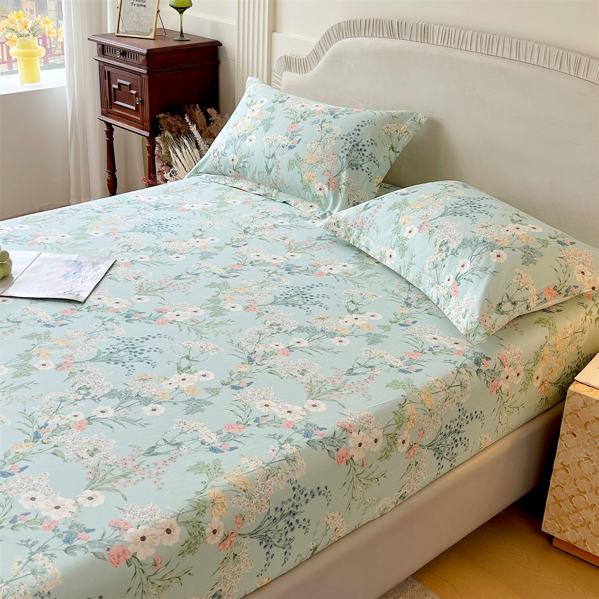 91家纺网 家纺一手货源 找家纺 宝齐莱家纺 2026新款全棉纯棉13372印花单床笠床笠单件 浅茉