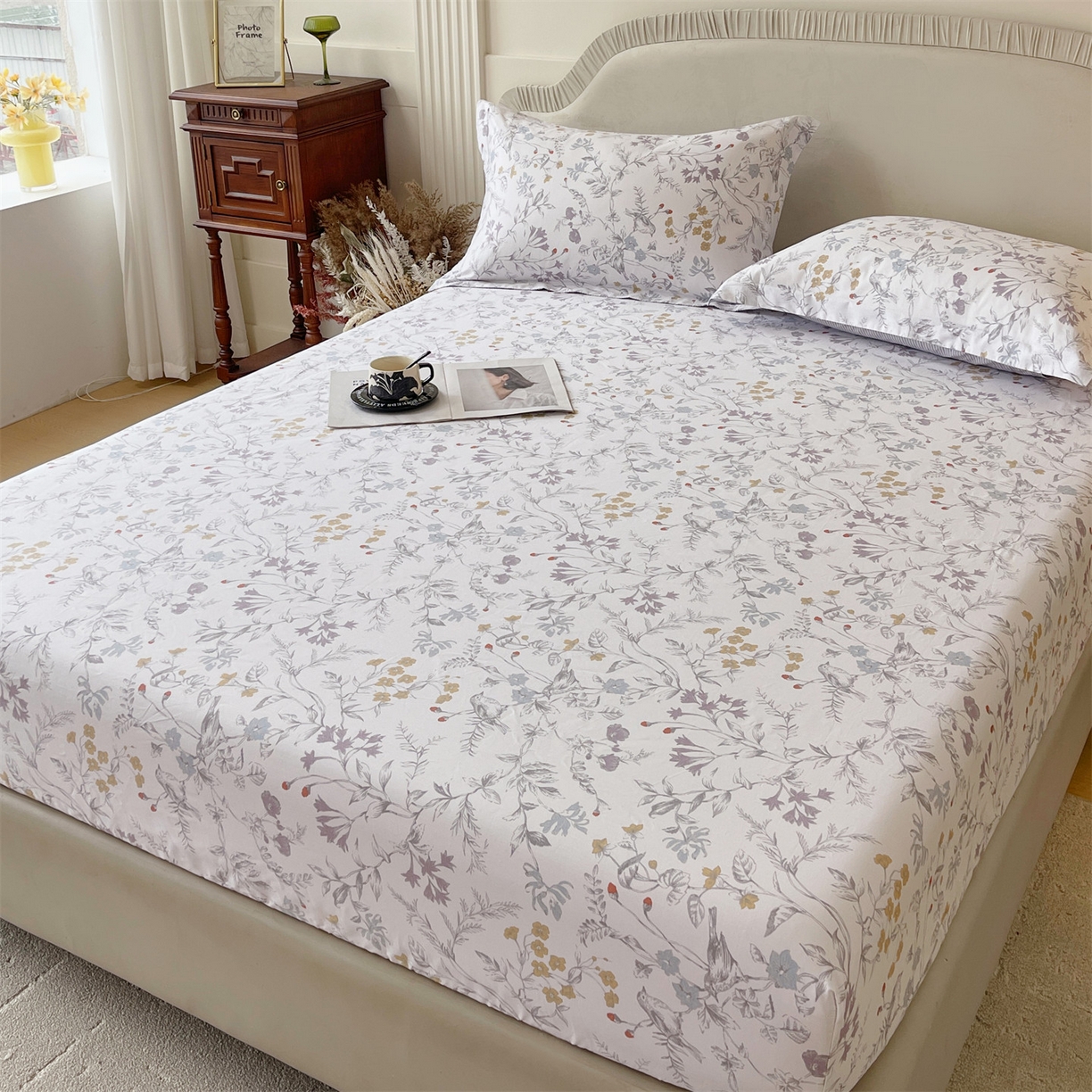 91家纺网 家纺一手货源 找家纺 宝齐莱家纺 2026新款全棉纯棉13372印花单床笠床笠单件 花解语