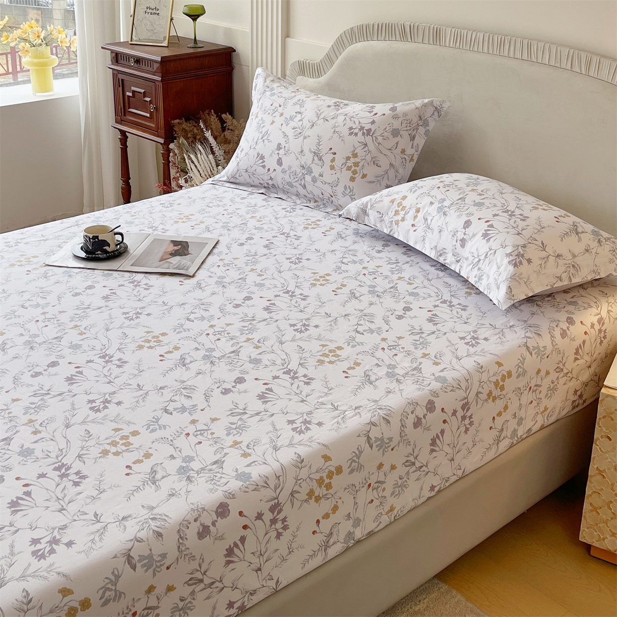 91家纺网 家纺一手货源 找家纺 宝齐莱家纺 2026新款全棉纯棉13372印花单床笠床笠单件 花解语