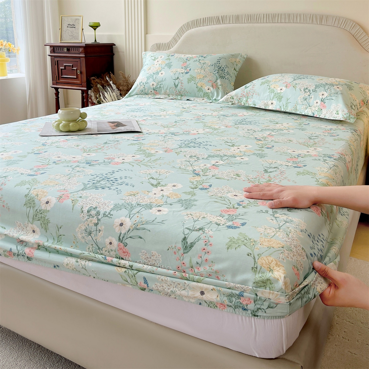 91家纺网 家纺一手货源 找家纺 宝齐莱家纺 2026新款全棉纯棉13372印花单床笠床笠单件 浅茉