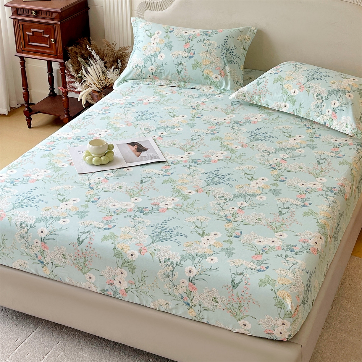 91家纺网 家纺一手货源 找家纺 宝齐莱家纺 2026新款全棉纯棉13372印花单床笠床笠单件 浅茉