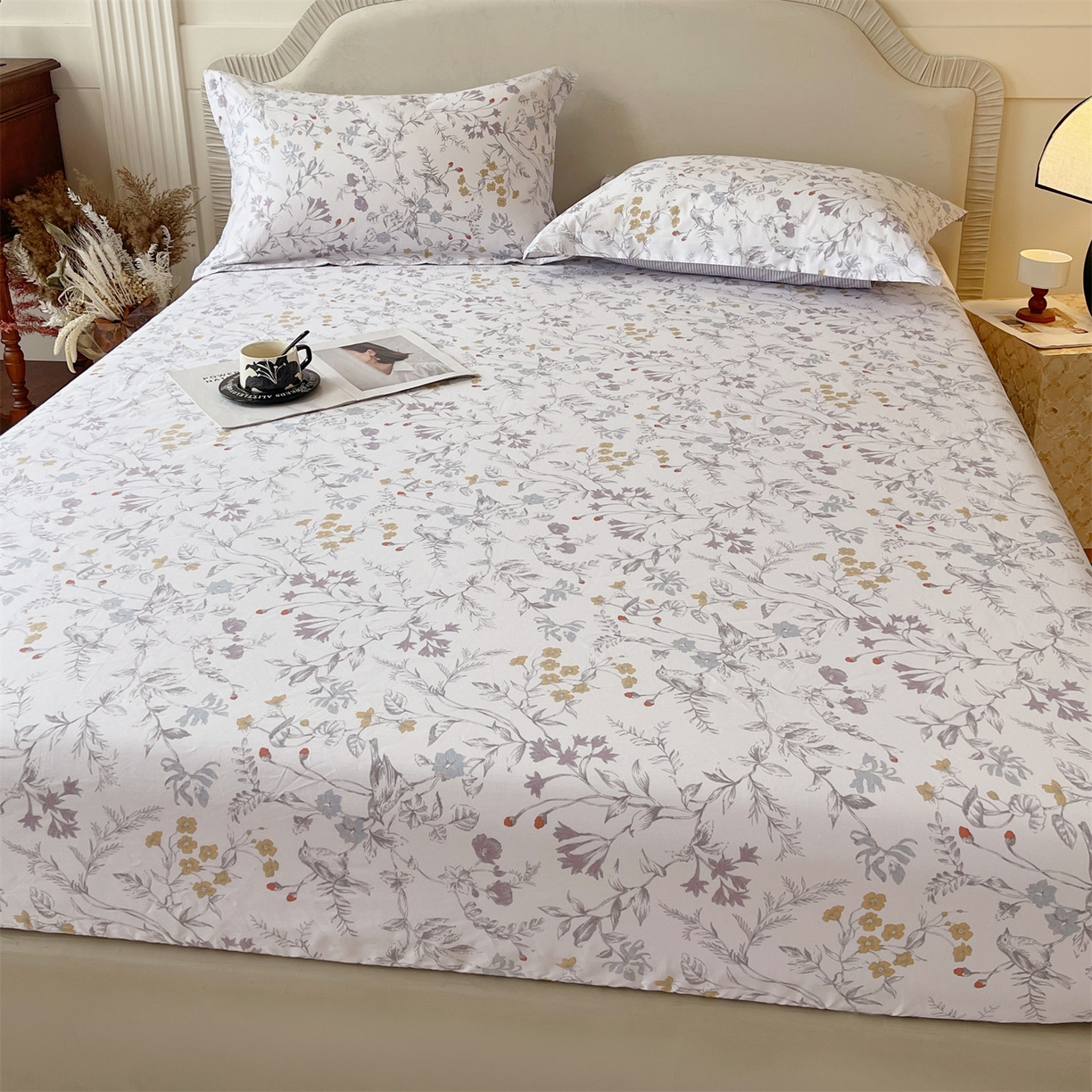 91家纺网 家纺一手货源 找家纺 宝齐莱家纺 2026新款全棉纯棉13372印花单床笠床笠单件 花解语