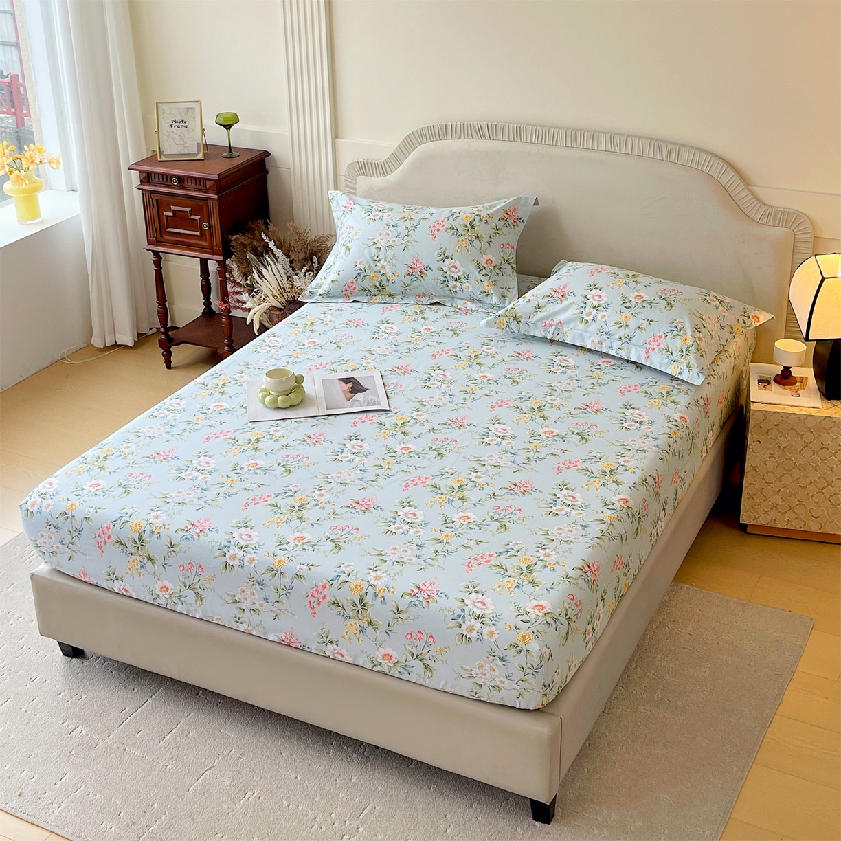 91家纺网 家纺一手货源 找家纺 宝齐莱家纺 2026新款全棉纯棉13372印花单床笠床笠单件 午后花园