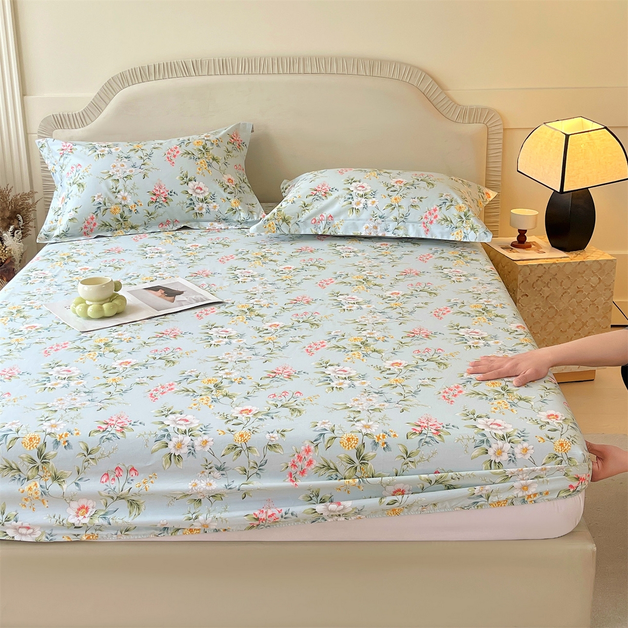 91家纺网 家纺一手货源 找家纺 宝齐莱家纺 2026新款全棉纯棉13372印花单床笠床笠单件 午后花园