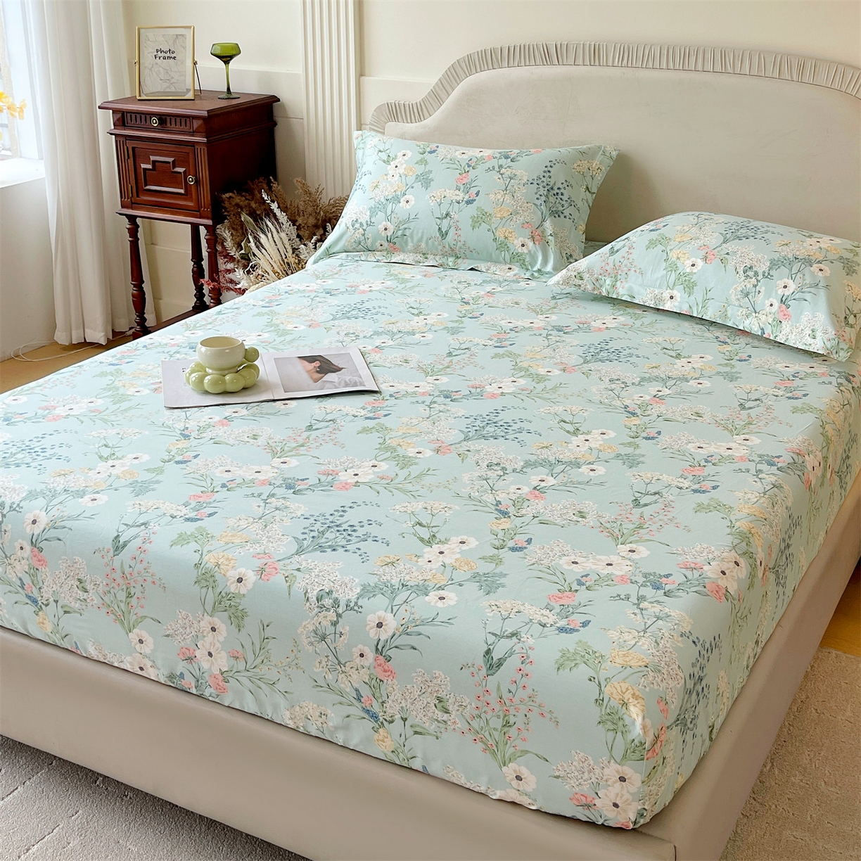 91家纺网 家纺一手货源 找家纺 宝齐莱家纺 2026新款全棉纯棉13372印花单床笠床笠单件 浅茉