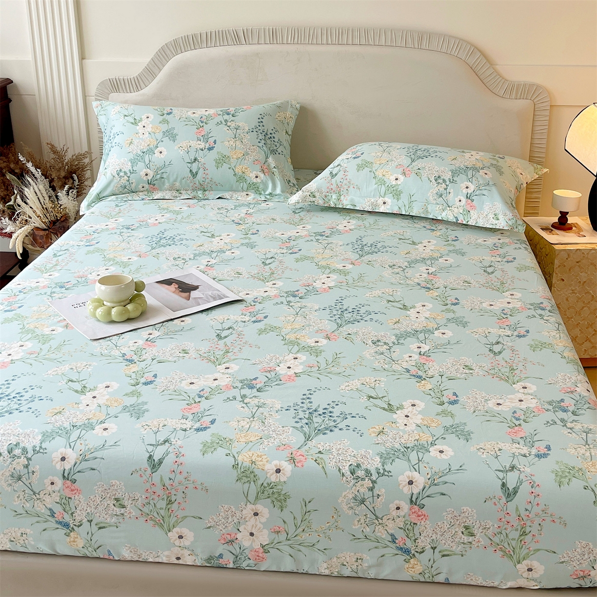 91家纺网 家纺一手货源 找家纺 宝齐莱家纺 2026新款全棉纯棉13372印花单床笠床笠单件 浅茉