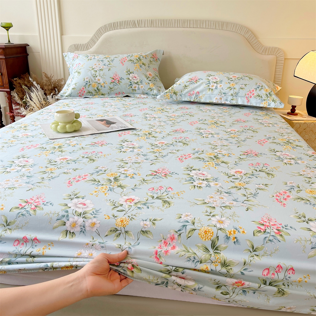 91家纺网 家纺一手货源 找家纺 宝齐莱家纺 2026新款全棉纯棉13372印花单床笠床笠单件 午后花园